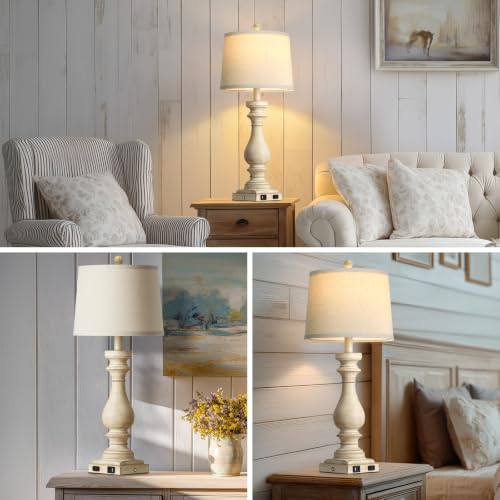 29" Tall Farmhouse Table Lamps for Living Room (Beige-1PK)
