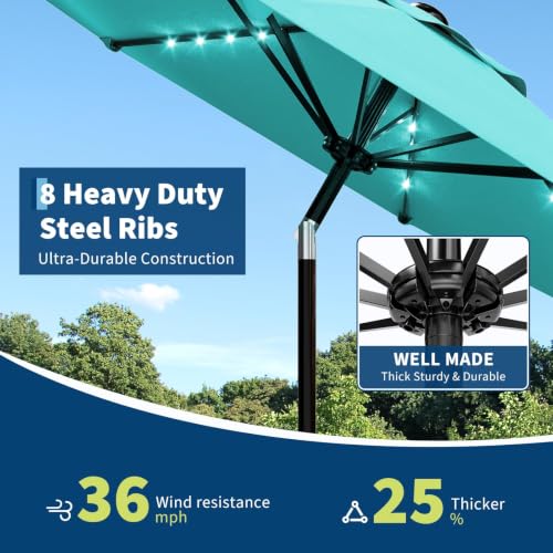 9FT Solar LED Patio Umbrella with Tilt & Crank