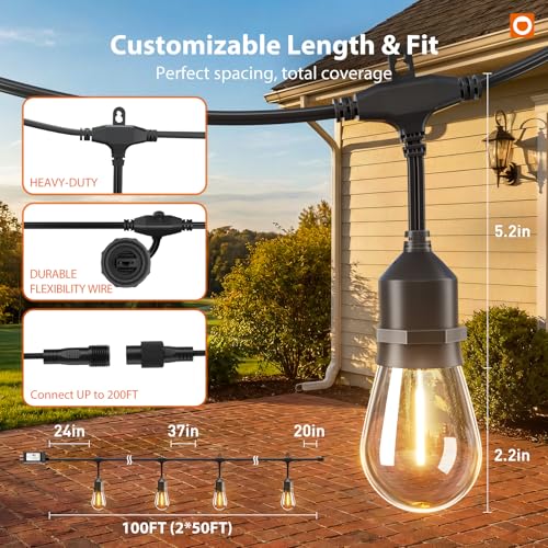 100FT Outdoor String Lights with Remote Dimmable Waterproof Patio (100 Foot)
