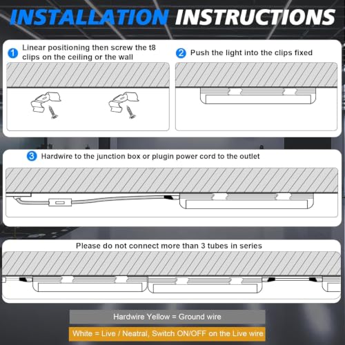 8FT Led Shop Light 100W 15000LM 6500K Linkable Shop Light (12 Count)
