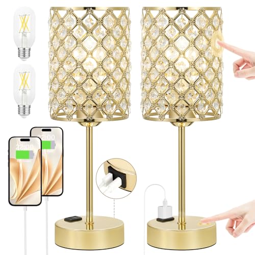 Gold Touch Control Crystal Table Lamp Set of 2 (2 Count)
