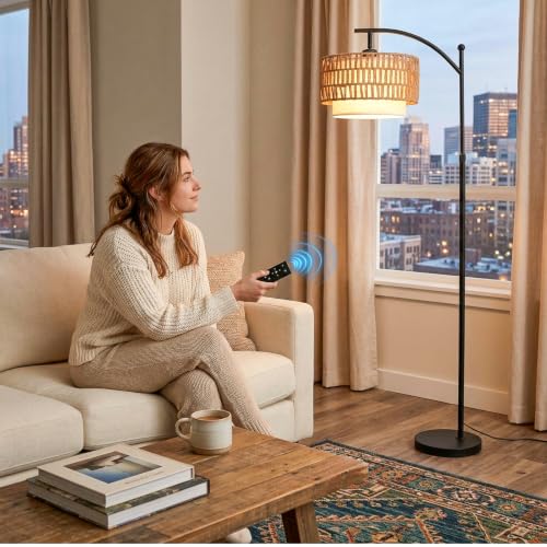 Arc Floor Lamp for Living Room with Remote (Black RC)