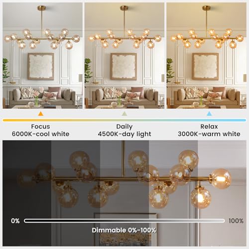 Modern Gold Chandelier Rectangle Pendant Light Ammber Globe Glass Sputnik Chandeliers Hanging Light Fixture 16