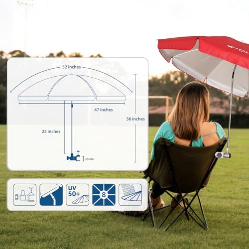 Chair Umbrella with Universal Clamp Adjustable 47 inches and 360° Swivel & UPF 50+ Protection Portable Sun Umbrella
