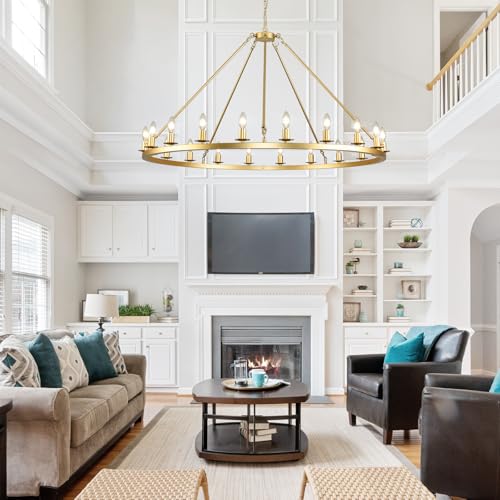 Large Gold Wagon Wheel Chandelier 48