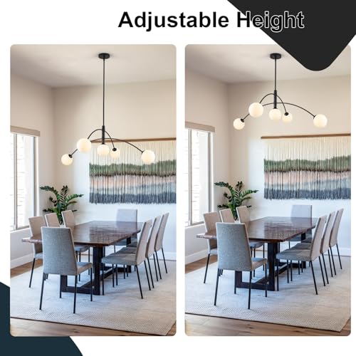 Modern Chandelier 5 Light Black Glass Globe Chandelier Mid Century Sputnik Ceiling Light Fixtures for Dining Room Kitchen Island Bedroom Living Room 41.3IN Diameter