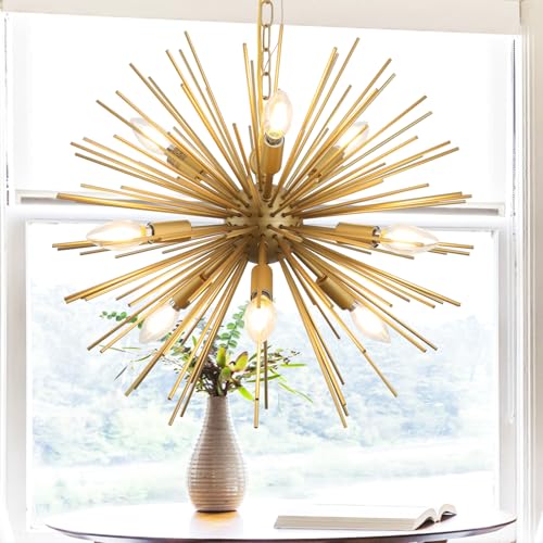 20in 9 Lights Gold Sputnik Chandelier Modern Mid