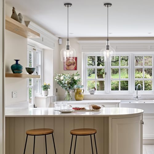 Seeded Glass Pendant Light Modern Black 1 Light Single Dome Pendent Lighting Fixtures for Kitchen Island Dining Room Hallway