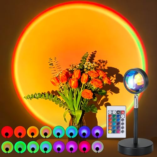 Sunset Lamp Projection Rotation Rainbow Projection Lamp Led Romantic Visual Led Light Network Red Light with USB Modern Floor Stand Night Light Living Room Bedroom Décor