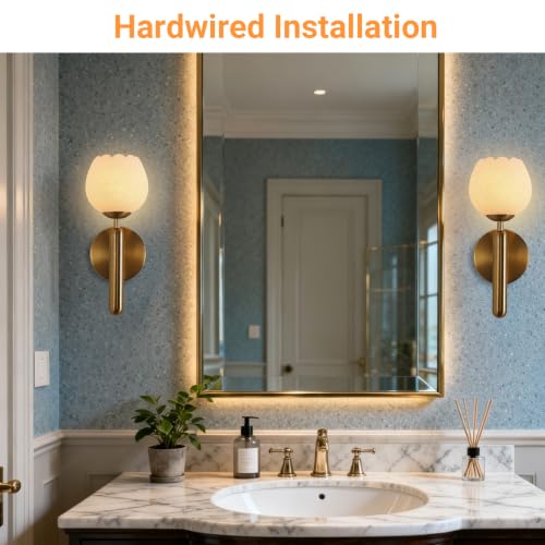 Alabaster Wall Sconces Bathroom Vanity Light Gold 12.6" 1 Pack