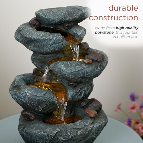 TZL418 14" 3 Tier Rock Fountain with LED Lights