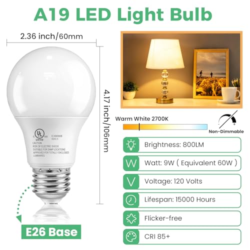 6 Pack A19 LED Light Bulbs (6 Count)