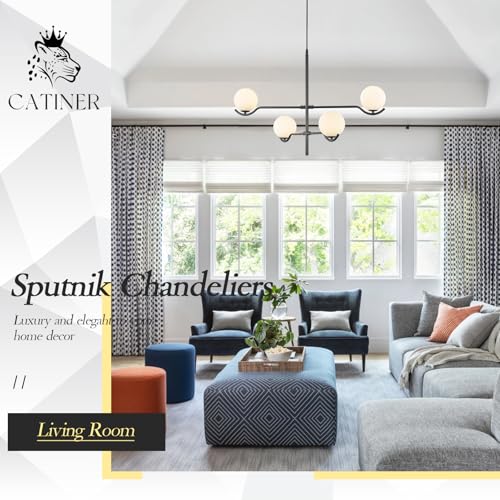Modern 31" 4 Light Black Sputnik Chandelier with Milk Glass Globe (4 Count)