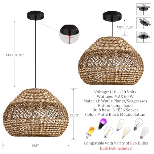 18.9" Rattan Pendant Light