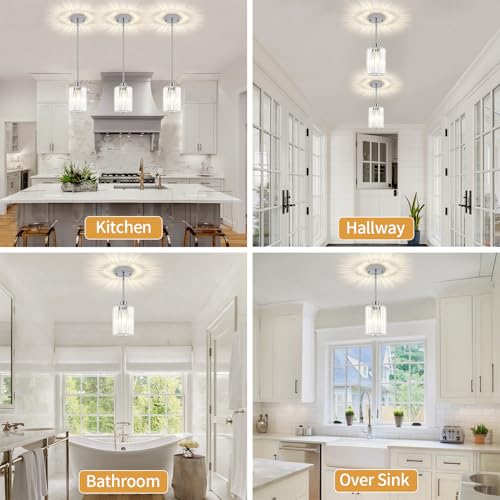 3 Pack Chrome Crystal Pendant Lights Modern Kitchen Lighting Fixtures (3 Count)