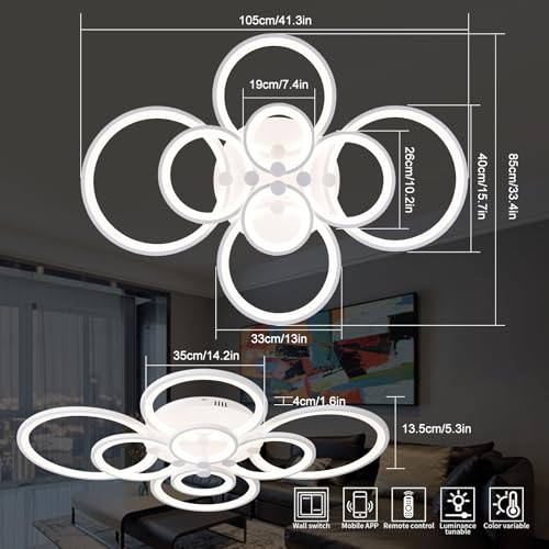 Modern LED Ceiling Lights Fixture Dimmable Flush Mount White Acrylic 8