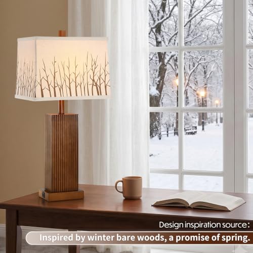 27.5" Farmhouse Wood Table Lamps Set of 2 for Bedroom Living Room (2 Count)