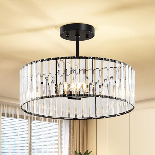 Crystal Black Semi Flush Ceiling Light 15.75 Inch