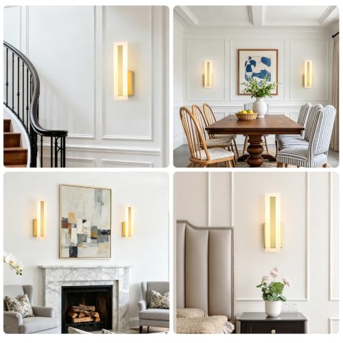 Hardwired Wall Sconces Set of 2 Dimmable Modern Gold LED Wall Light