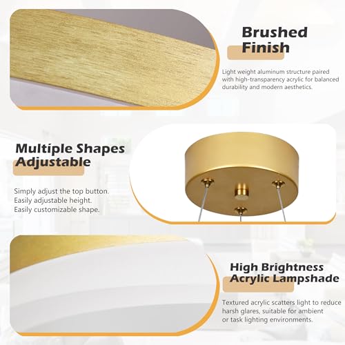 12" Gold Led Ring Chandelier Ring Modern Led Chandelier Modern Pendant Lights Adjustable Height Light Contemporary Light Fixture for Kitchen Island Bedroom Kitchen Island Dining Room