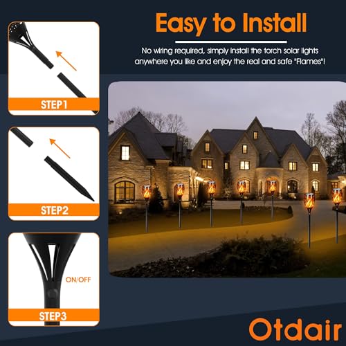 43" Solar Torch Lights Outdoor with Flickering Flame for Halloween (4 Count)