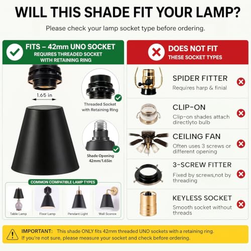 4 Pcs Black Cone Industrial Replacement Lamp Shades (4 Count)