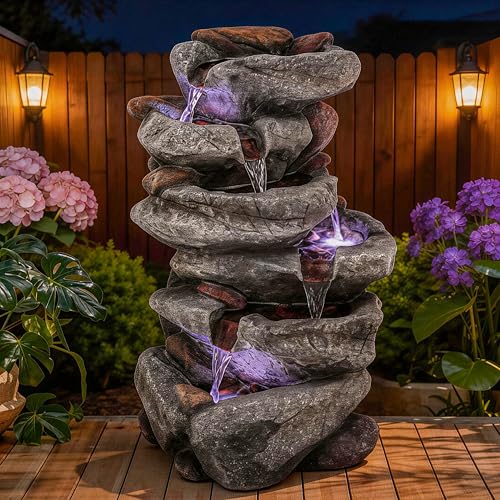 20" H Rock Outdoor Water Fountain with LED Lights