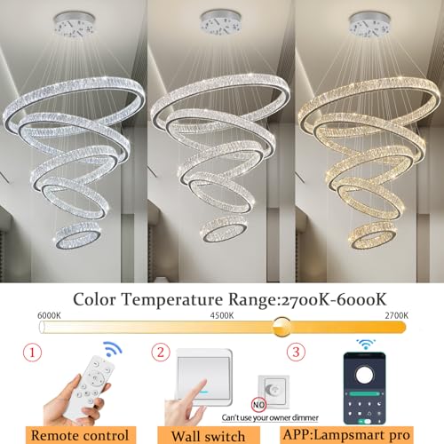 Extra Large 5 Ring Crystal Chandelier High Ceiling Chandeliers for Foyer