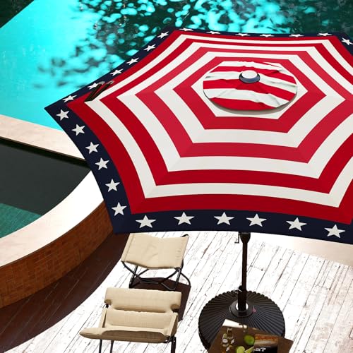 9FT Lyon Outdoor Patio Umbrella Outdoor Table Umbrella with Push Button Tilt and Crank Market Umbrella 6 Sturdy Ribs UV Protection Waterproof for Garden Deck Backyard Pool
