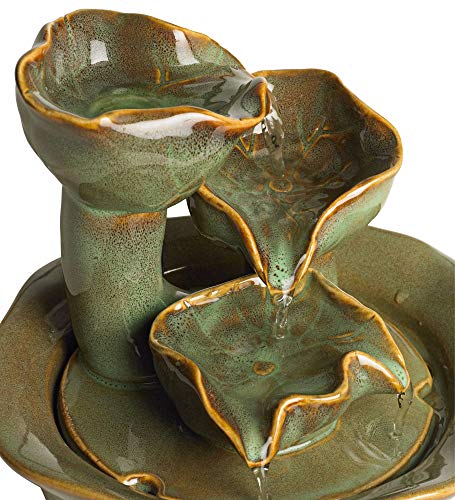 Organic Water Lily Ceramic 8" High Tabletop Outdoor Indoor Small Fountain
