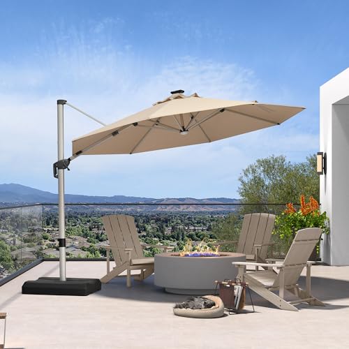 Patio Umbrella with Base Included 11ft Solar LED Light