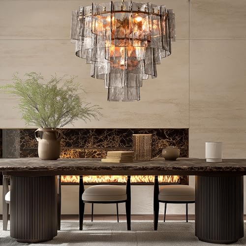 36 Inch Gold Tiered Smoky Glass Chandelier