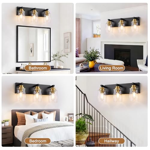 3 Light Black and Gold Bathroom Vanity Light
