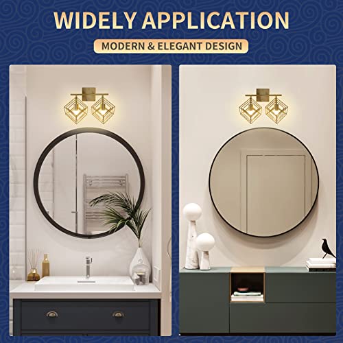 Bathroom Vanity Light with 2 Bulbs Bathroom Light Fixtures Over Mirror with Rotatable 2 Cube Shades Modern Wall Mounted Brushed Brass
