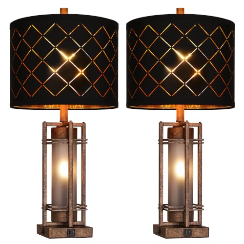 Vintage Finish Table Lamp Set of 2 with USB Ports (2 Count)