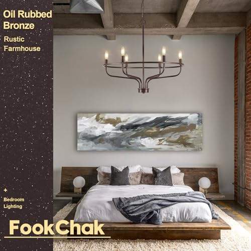 6 Light Farmhouse Oil Rubbed Bronze Chandelier Dining Room Light Fixture Metal Candle Chandeliers for Bedroom Hanging Lighting for Kitchen Living Room Entryway Foyer