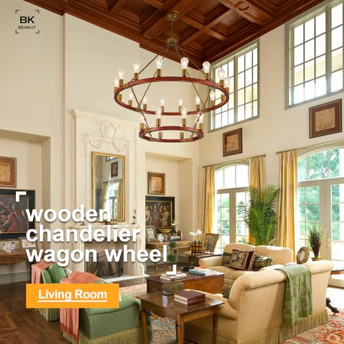 Farmhouse Large Wagon Wheel Chandelier 43" 2 Tier Rustic Gold Chandelier