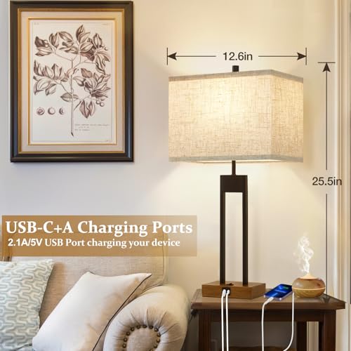 Extra Large 25.5'' Set of 2 Modern Bedroom Table Lamps with USB C+A Ports (2 Count)