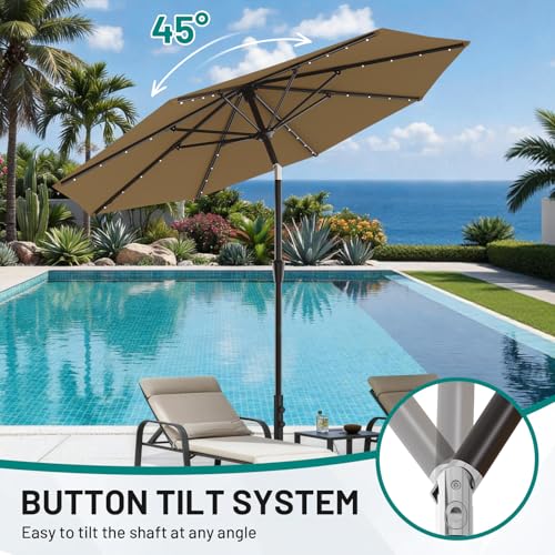 9FT Patio Umbrella with Solar Lights