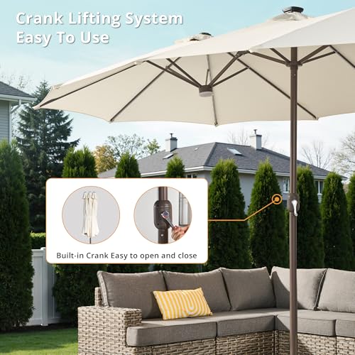 15ft Large Patio Umbrellas with Base & Solar Lights