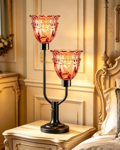 Mid Century Modern Table Lamp Red Glass Vintage Lamp Gift Dimmable
