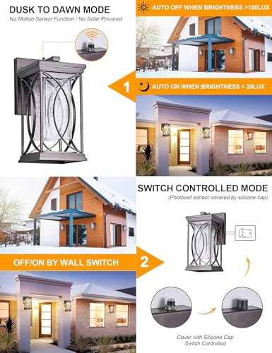 Oil Rubbed Bronze Outdoor Sconce Dusk to Dawn Exterior Light Fixtures Wall Mount Porch Light Modern Outdoor Wall Light Aluminum with Crack