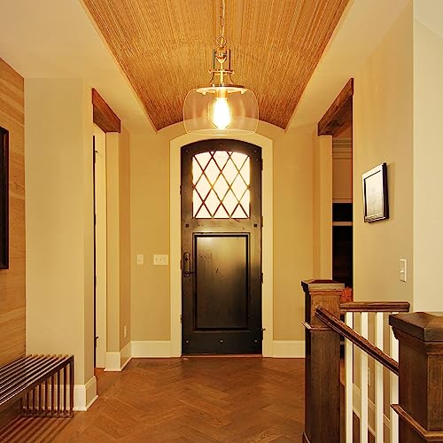 Chandelier Rustic Farmhouse Industrial Round Ceiling Pendant LED Light Fixture with Clear Glass Shades for Dining Room Kitchen Island Foyer Entryway