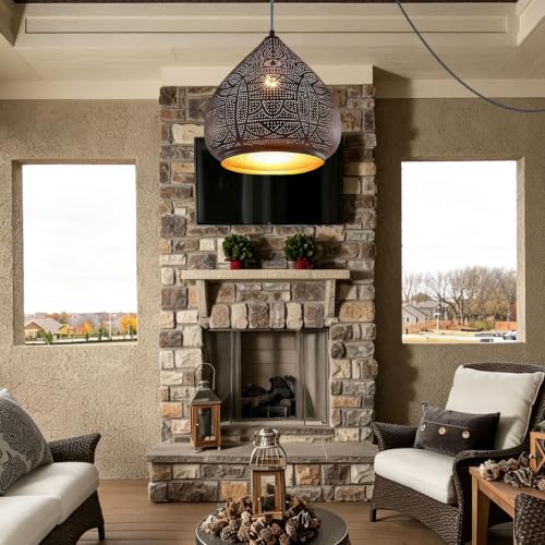 Plug in Pendant Light for Ceiling Black Hanging Light Moroccan Lamp