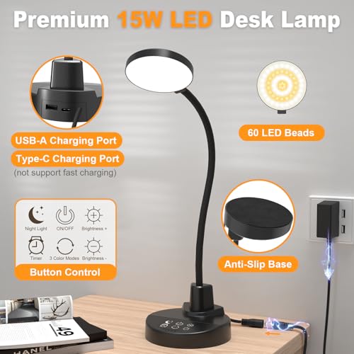 15W LED Desk Lamp with USB Charging Ports