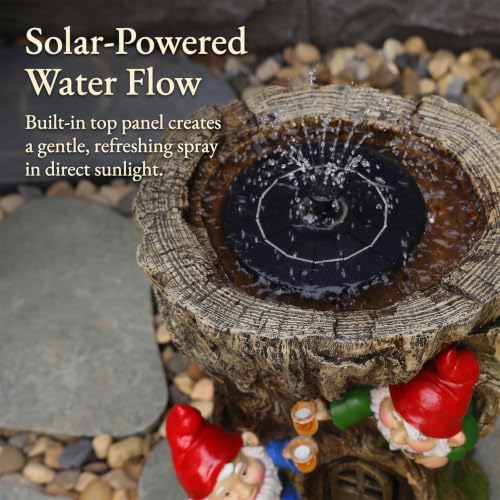 Gnome Outdoor Water Fountain with Solar Pump Tree Stump Waterfall