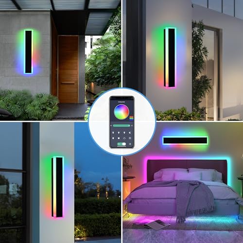 2 Packs 24in Long Outdoor RGB LED Wall Lights Black 5.1in Wide (2 Count)