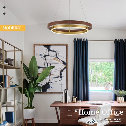 LED Ring Chandelier Dimmable Gold Walnut Wood Chandeliers
