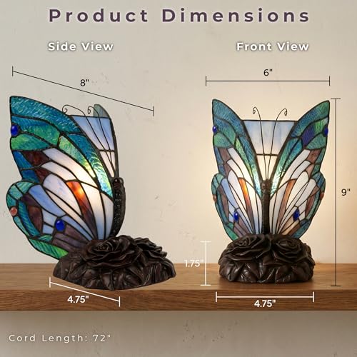 Tiffany Style Table Lamp with Butterfly Stained Glass Shade