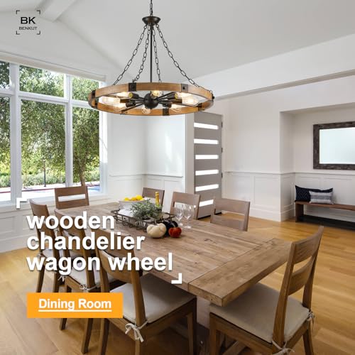 Farmhouse Wagon Wheel Chandelier 31.5" Oak Rustic Chandeliers 8
